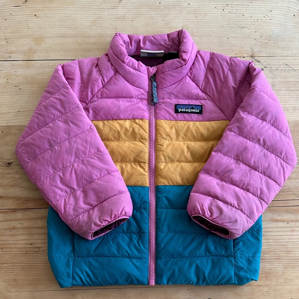 Patagonia Pink and Teal Quilted Down Jacket